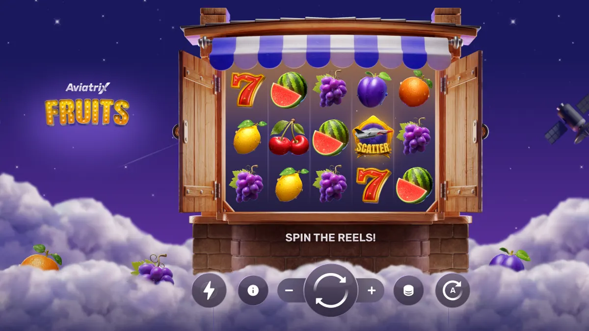Interface do jogo Aviatrix Fruits com elementos de aviação e frutas