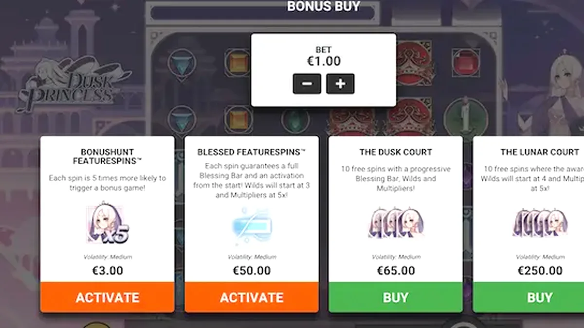 Dusk Princess slot machine interface with magical twilight theme