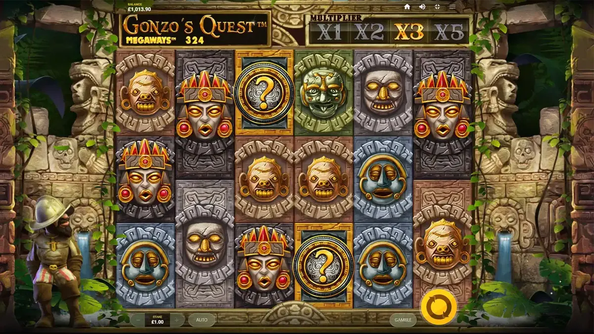 Gonzo explorando ruínas maias em Gonzo's Quest Megaways